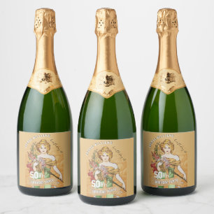 50th Birthday Party, Spring Goddess, Vintage Art Sparkling Wine Label