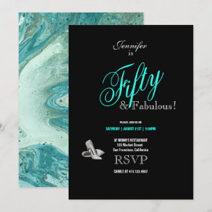 50th Birthday Party Stilettos Turquoise Font Invitation