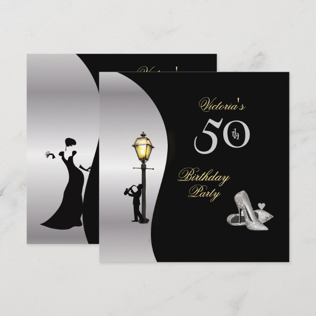 50th Birthday Party Stillettos Diamond Lamp Post Invitation (Front/Back)