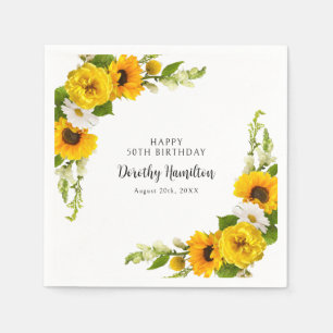 50th Birthday Party Sunflower Daisy Custom Napkin
