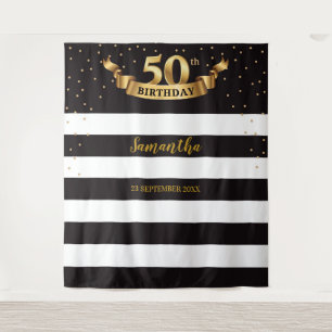 50th Birthday Party Tapestry Backdrop Banner Gold