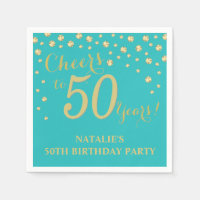50th Birthday Party Teal and Gold Diamond Napkins