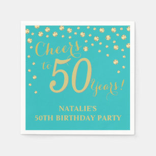 50th Birthday Party Teal and Gold Diamond Napkins
