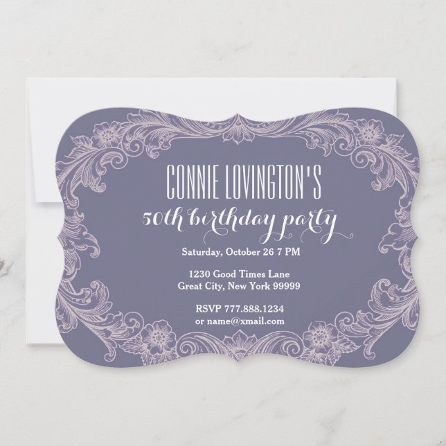 50th Birthday Party Template Purple Vintage V50D (Front)