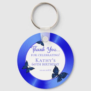 50th Birthday Party Thank You Blue Butterflys Key Ring
