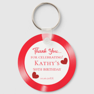 50th Birthday Party Thank You Red Hearts Key Ring
