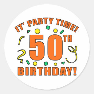 50th Birthday Party Time Classic Round Sticker