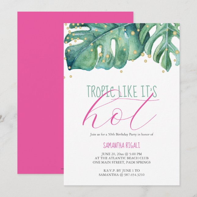 50th Birthday Party Tropical Theme Invitation (Front/Back)