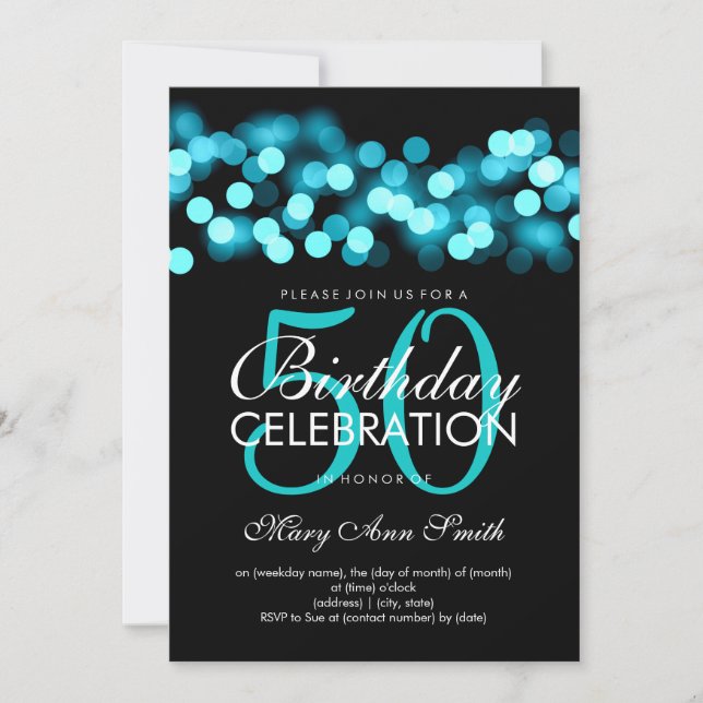 50th Birthday Party Turquoise Hollywood Glam Invitation (Front)