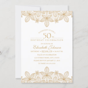 50th Birthday Party Unique Golden Lace Invitation