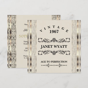 50th Birthday Party Vintage Creme & Gold Invitation