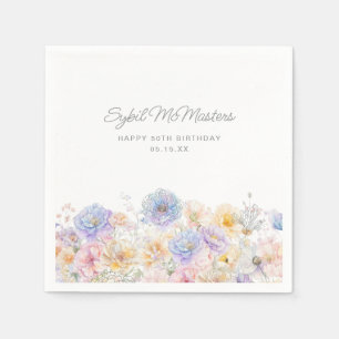 50th Birthday Party Watercolor Floral Custom Napkin