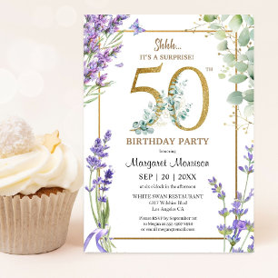 50th Birthday Party Watercolor Purple Lavender Invitation