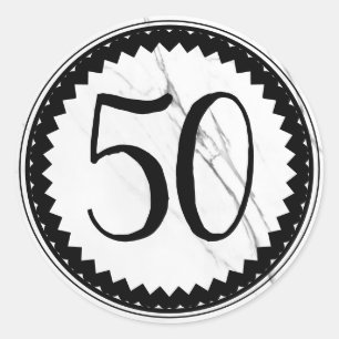 50th Birthday Party White Marble Classic Round Sticker
