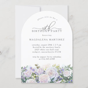 50th Birthday Party White Rose Blue Floral Invitation
