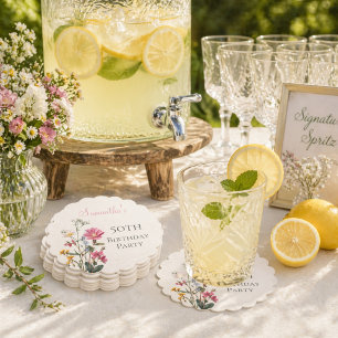 50th Birthday Party Wildflower  Paper Coaster