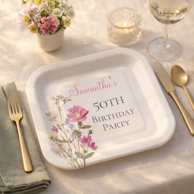 50th Birthday Party Wildflower  Paper Plate (Creator Uploaded)