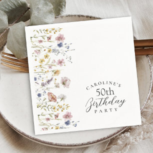 50th Birthday Party Wildflowers Watercolor Floral Napkin