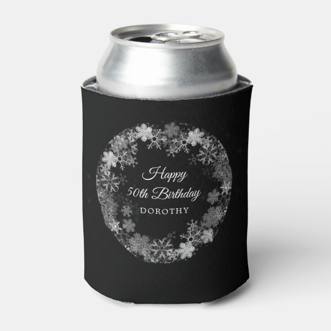 50th Birthday Party Winter Wonderland Can Cooler (Can Front)