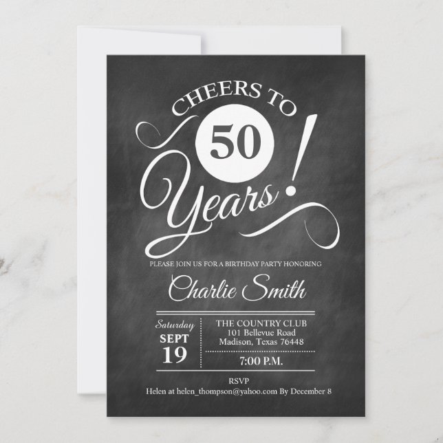 50th Birthday Party with Chalkboard Pattern Invitation (Front)