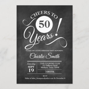 50th Birthday Party with Chalkboard Pattern Invitation