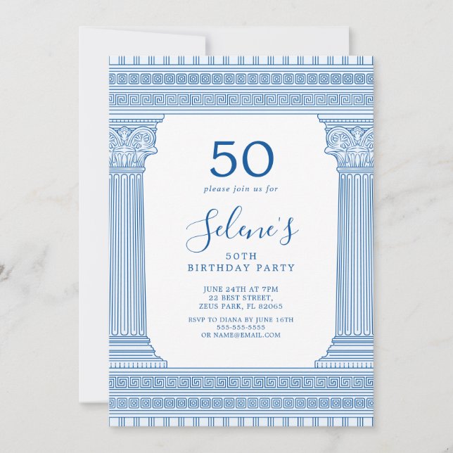 50th birthday party with custom colour Greek templ Invitation (Front)