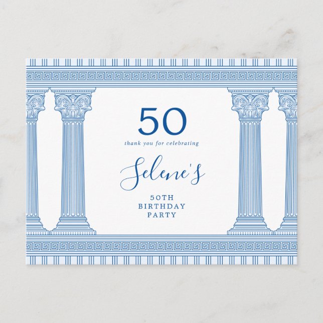 50th birthday party with custom colour Greek templ Postcard (Front)