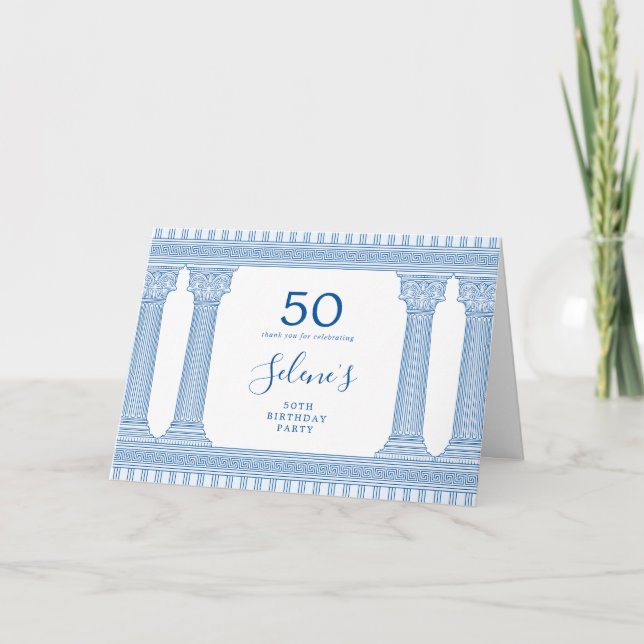 50th birthday party with custom colour Greek templ Thank You Card (Front)