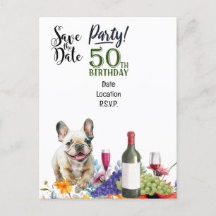 50th Birthday Party with French bulldog Postcard