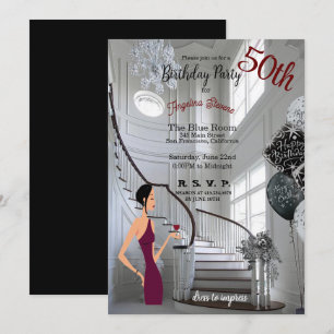 50th Birthday Party Women Staircase Elegant Invitation