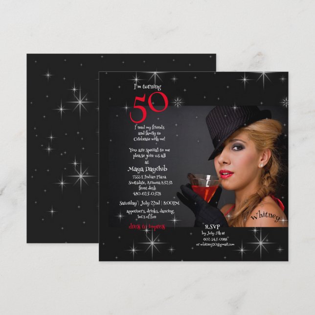 50th Birthday Party Young Girl Cocktail Invitation (Front/Back)