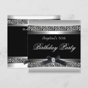 50th Birthday Party Zebra Black White Diamond Invitation
