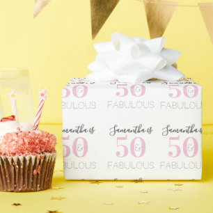 50th Birthday Personalised 50 and Fabulous Pink Wrapping Paper