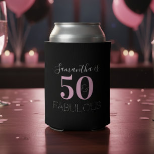 50th Birthday Personalised Black Pink Can Cooler