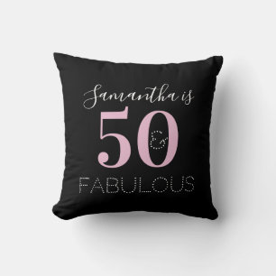 50th Birthday Personalised Black Pink Cushion