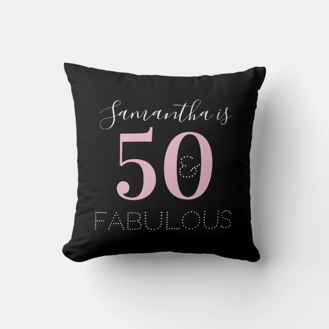 50th Birthday Personalised Black Pink Cushion (Front)