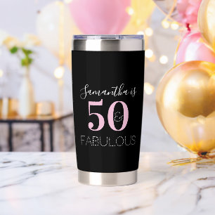 50th Birthday Personalised Black Pink Insulated Tumbler