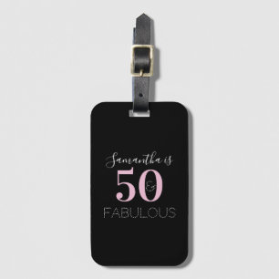 50th Birthday Personalised Black Pink Luggage Tag