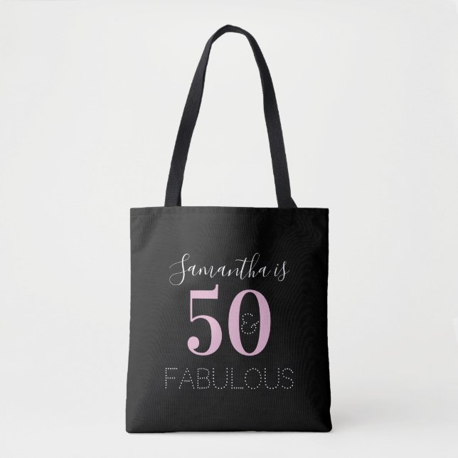 50th Birthday Personalised Black Pink Tote Bag (Front)