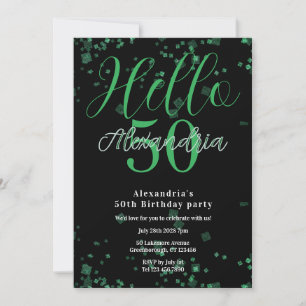 50th Birthday Personalised Elegant Black and Green Invitation