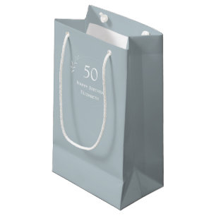 50th Birthday Personalised Light Blue Small Gift Bag