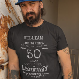 50th Birthday Personalised Men Silver Grey Text T-Shirt