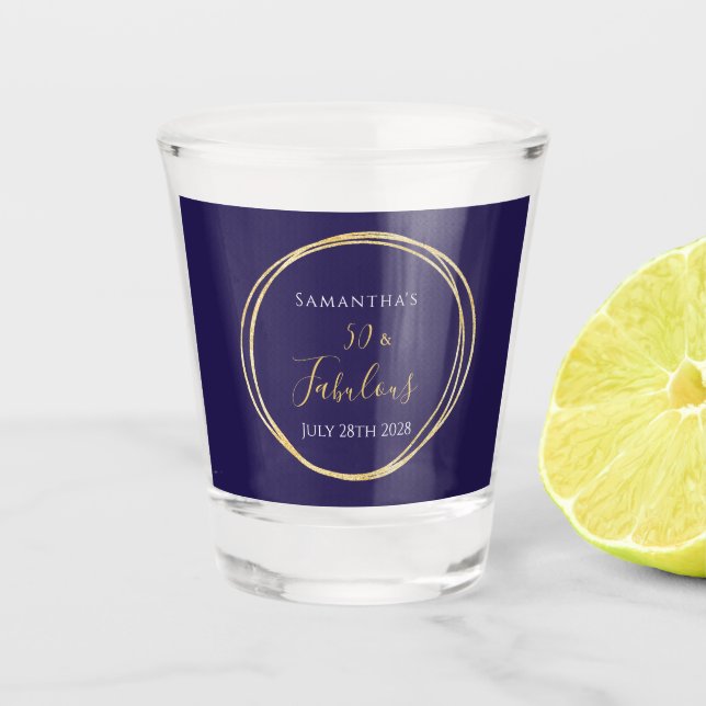 50th Birthday Personalised Purple and Gold Shot Glass (Front)
