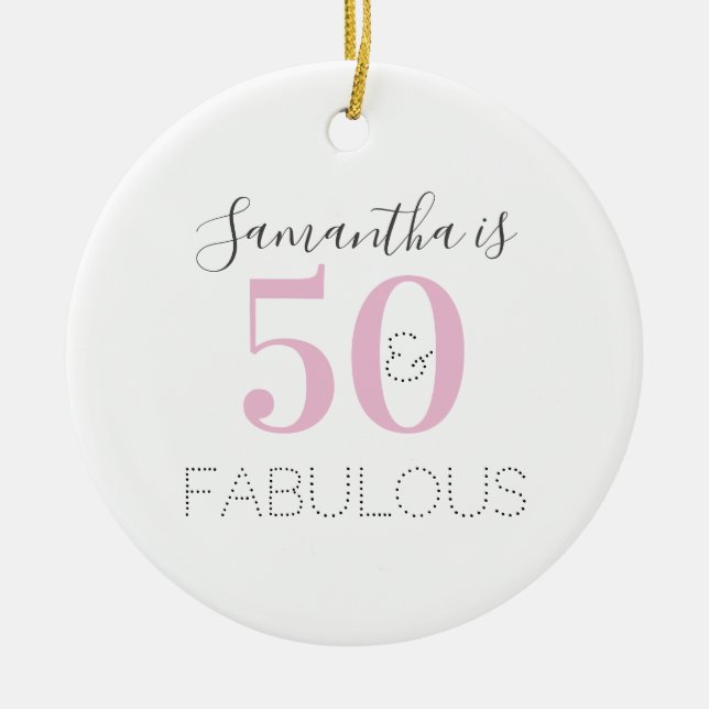 50th Birthday Personalised Typography Ceramic Tree Decoration (Front)
