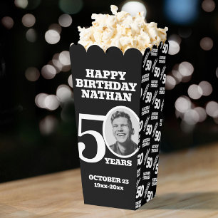 50th birthday photo black and white custom popcorn favour box