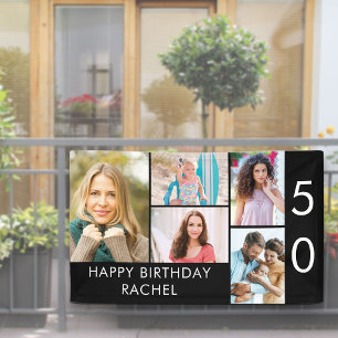 50th Birthday Photo Collage 5 Picture Black White Banner