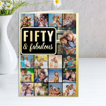 50th Birthday Photo Collage Black and Gold Foil Greeting Card<br><div class="desc">Say Fifty & Fabulous with a luxury gold foil 40th Birthday Photo Card with custom pictures and personalized birthday greeting inside. The photo template is set up to create a cool photo collage with 17 of your favorite photos, displayed as 16 square and 1 vertical portrait pics. If you have...</div>