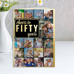 50th Birthday Photo Collage Cheers to 50 Years Foil Greeting Card<br><div class="desc">Say Cheers to Fifty Years with a luxury gold foil 50th Birthday Photo Card with custom pictures and personalised birthday greeting inside. The photo template is set up to create a cool photo collage with 17 of your favourite photos, displayed as 16 square and 1 vertical portrait pics. If you...</div>