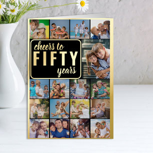 50th Birthday Photo Collage Cheers to 50 Years Foil Greeting Card