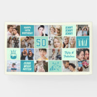 50th Birthday Photo Collage Custom Mint Green Teal